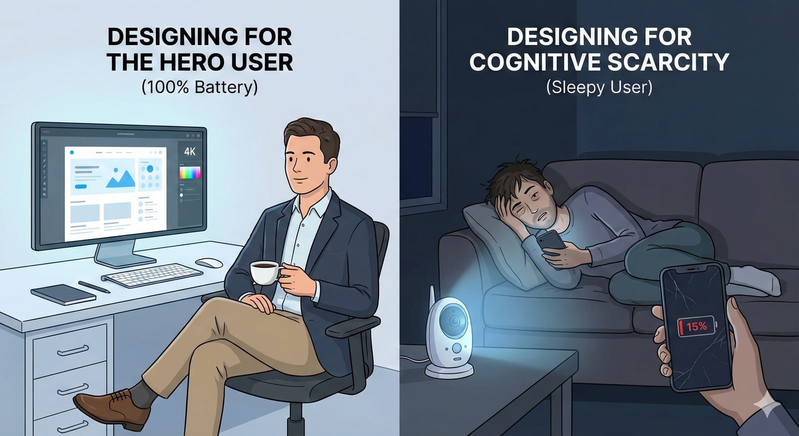 Hero User versus Sleepy User — designing for cognitive scarcity