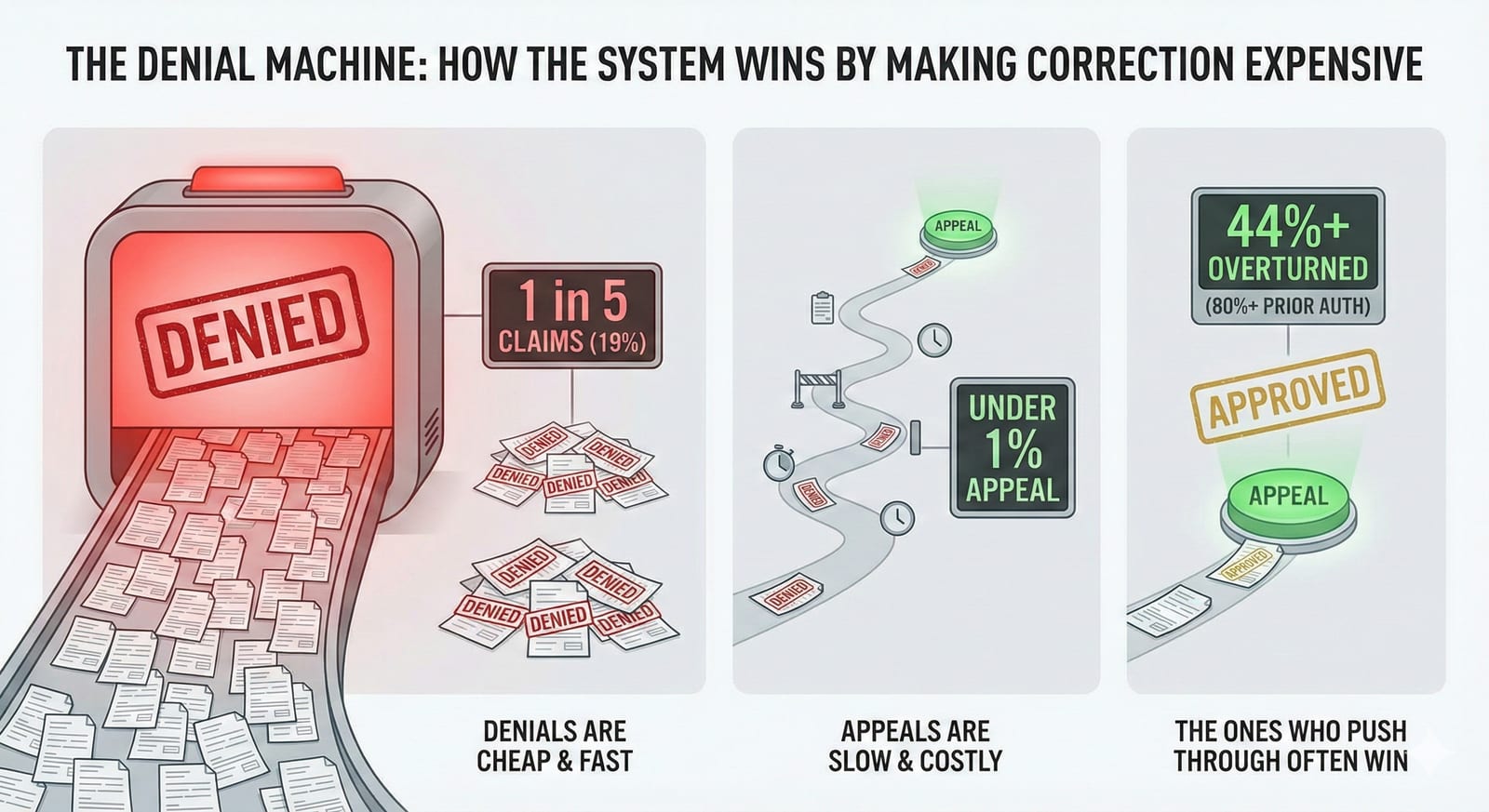 Denial stats — the system wins by making correction expensive